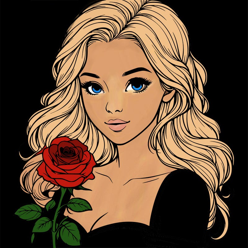 realistic women with rose in hand