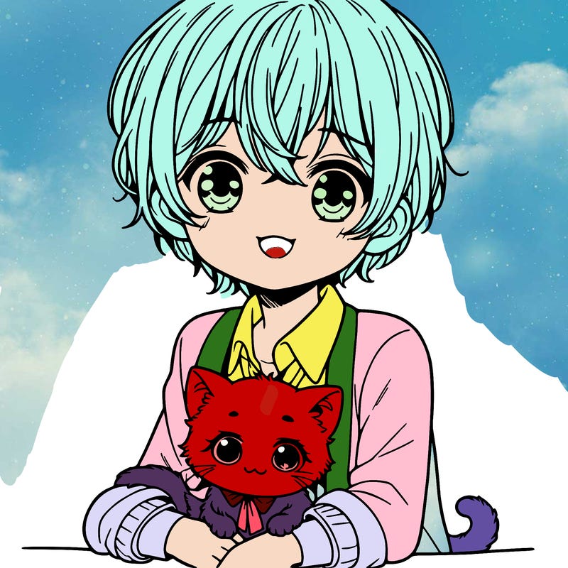 manga child with cute kitten