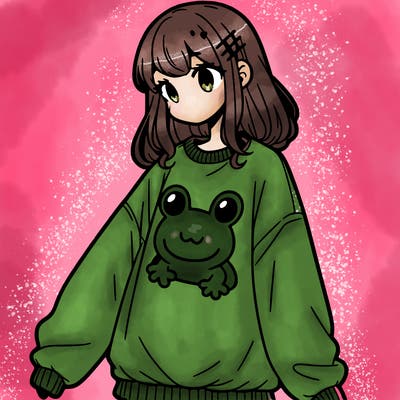 girl wearing frogging sweatshirt