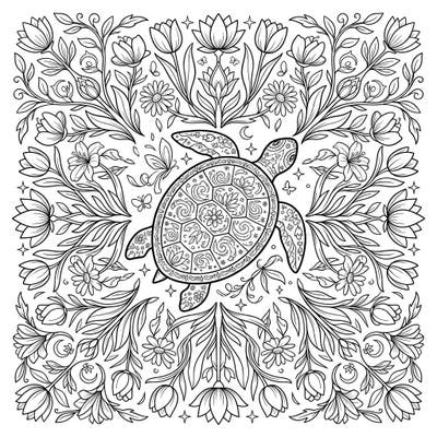 Embrace the joy of spring with this beautiful turtle mandala, perfect for inspiring renewal and calm. Its intricate floral patterns and graceful turtle design offer a delightful coloring escape.