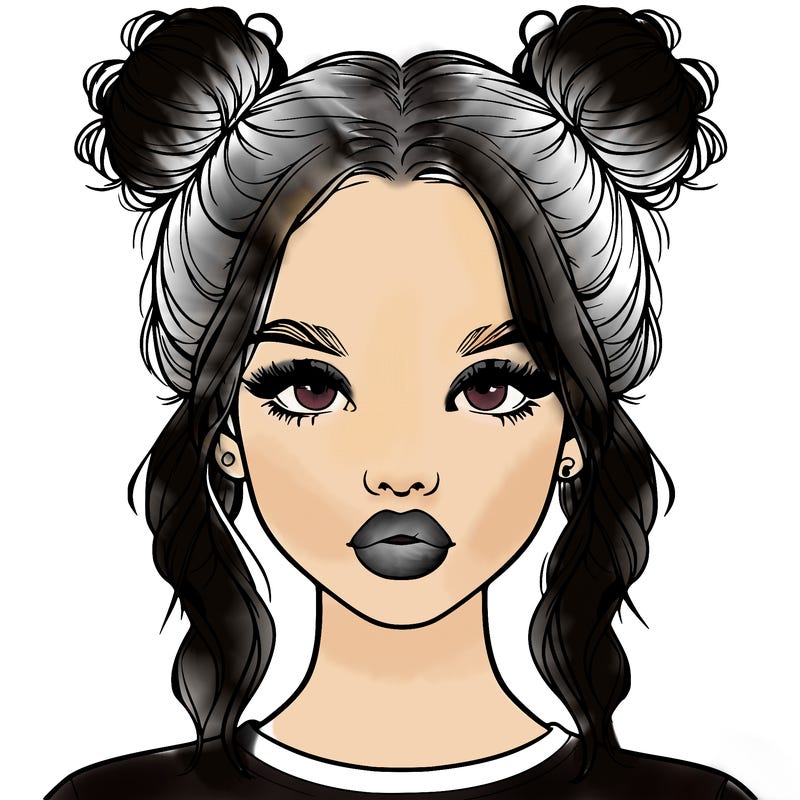 realistic girl with two buns in hair and lips
