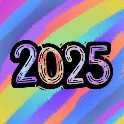 one line scrawled numbers sketch design “2025”