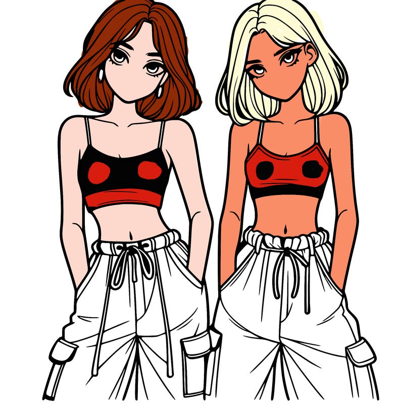 two girls with crop top with baggy pants