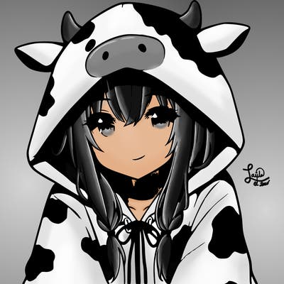 anime girl with cow hoodie