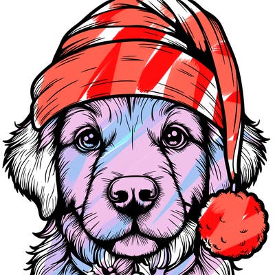 realistic dog with a christmas hat