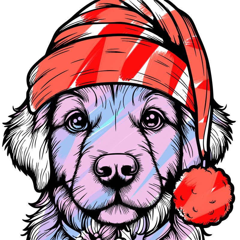 realistic dog with a christmas hat