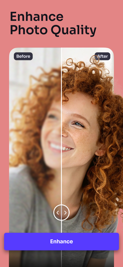 Comparação de antes e depois de um retrato desfocado aprimorado pelo editor de fotos Mirage com IA