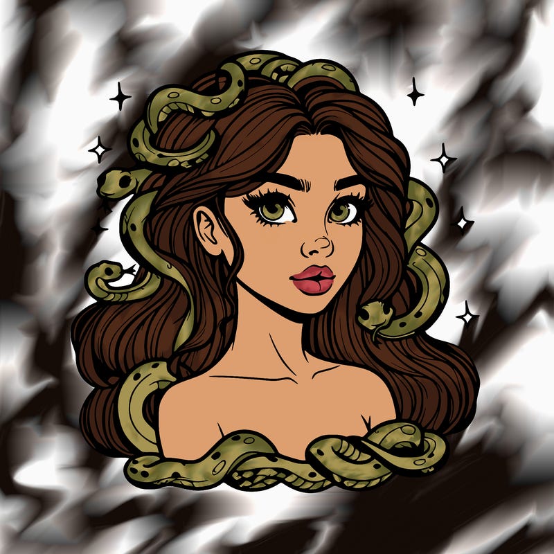 realistic girl with snakes as hair