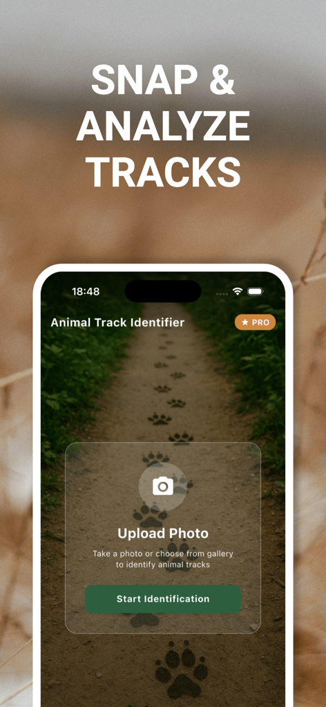 Animal Track Identifier - Animal Track Identifier app interface showing the snap and analyze tracks feature