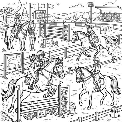 Dive into the exciting world of equestrian sports with this captivating coloring page designed for teens. Featuring riders and horses in action, it's an ideal way to express your passion for horses.