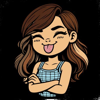 realistic girl crossing her arms and wearing a tank top with her tongue held out she has long hair