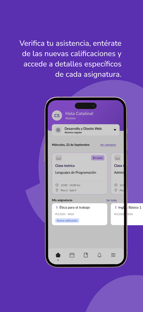 Vivo Duoc UC - Vivo Duoc UC mobile app student dashboard showing class schedule and grades