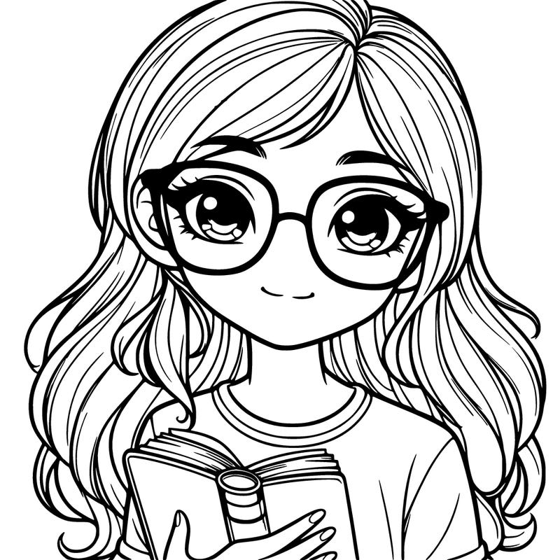 cute realistic teen girl with glasses and a book