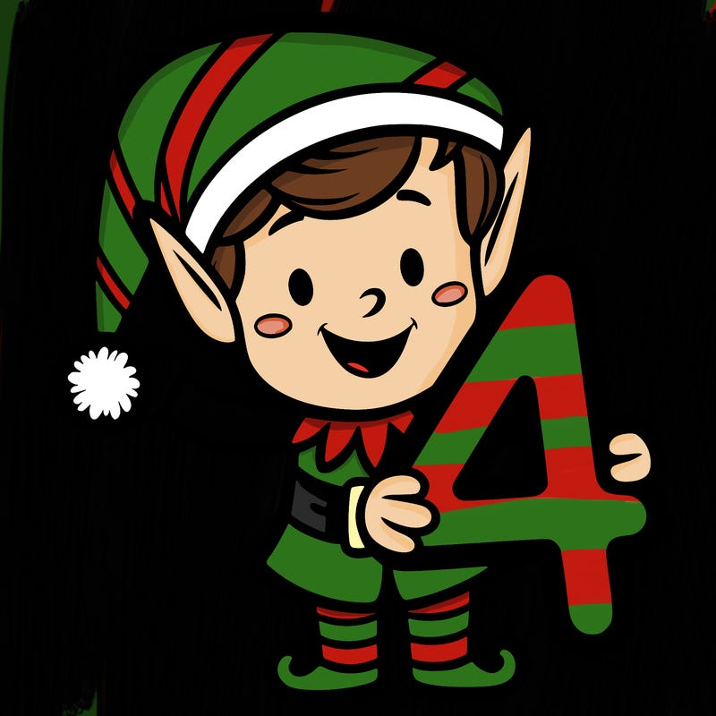 christmas elf holding the number 4