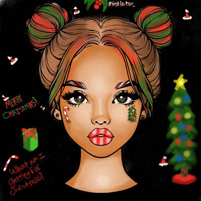 realistic girl with two buns in hair and lips