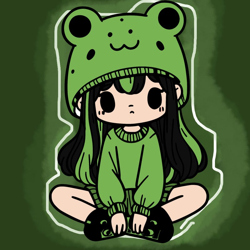 a girl wearing a frog hat and some frog socks