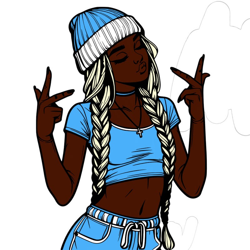 realistic teenage girl with braids and a beanie and crop top doing 🫶🏼
