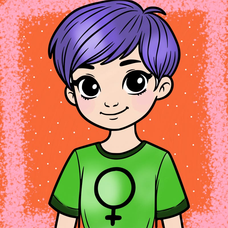 girl with pixie cut and feminist shirt