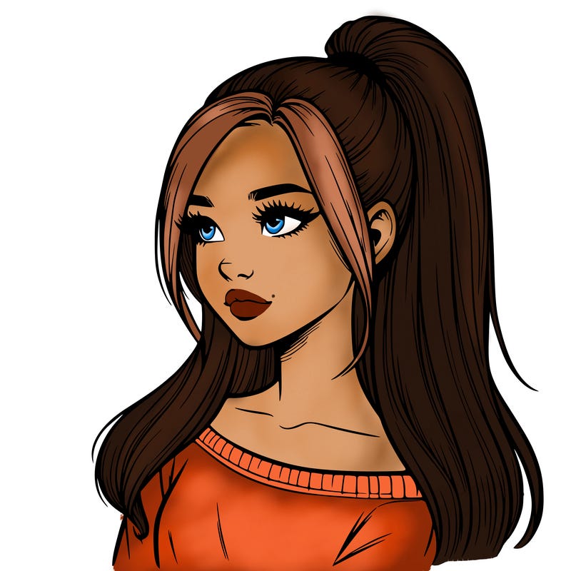 realistic girl with a high ponytail