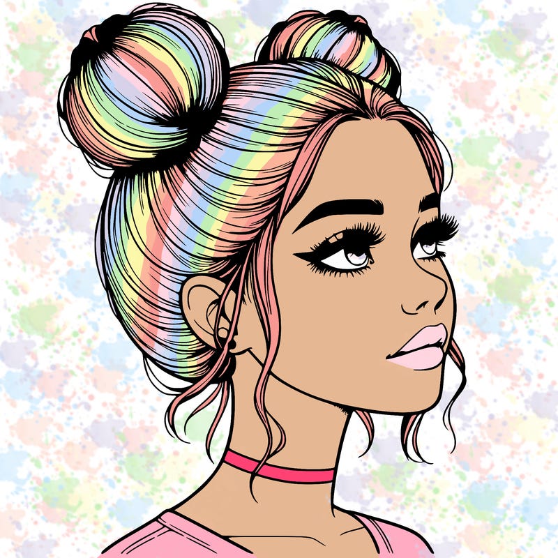 realistic girl with buns on the top of her head