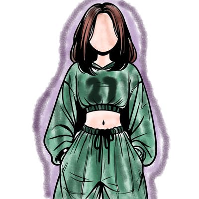 realistic girl faceless with baggy pants and a crop top