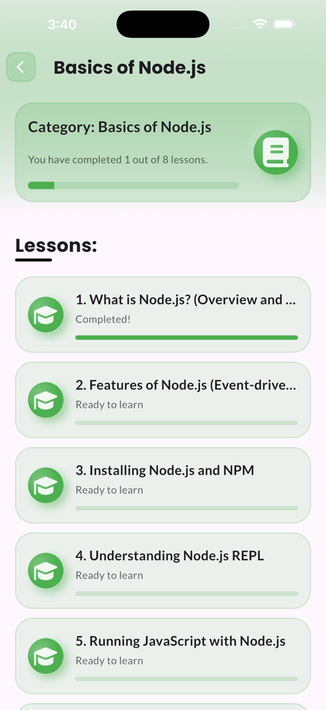 Learn NodeJs & ExpressJs - Lista estruturada de aulas introdutórias de Node.js com acompanhamento de progresso