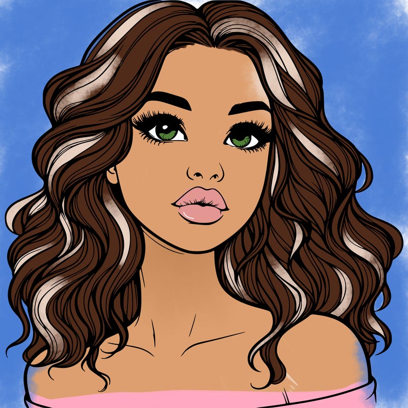 realistic girl with wavy hair and lips