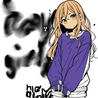 manga teen girl  in a sweater and baggy pants