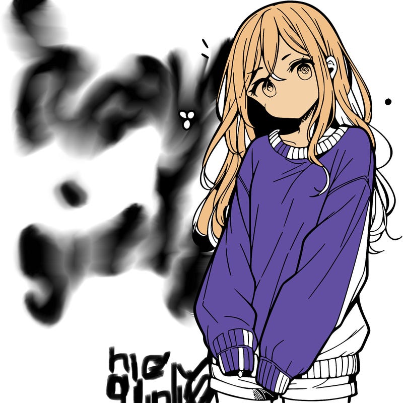 manga teen girl  in a sweater and baggy pants