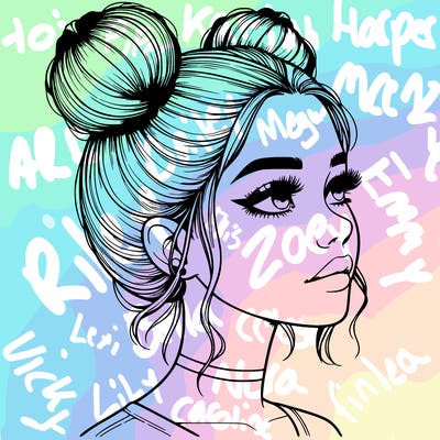 realistic girl with buns on the top of her head