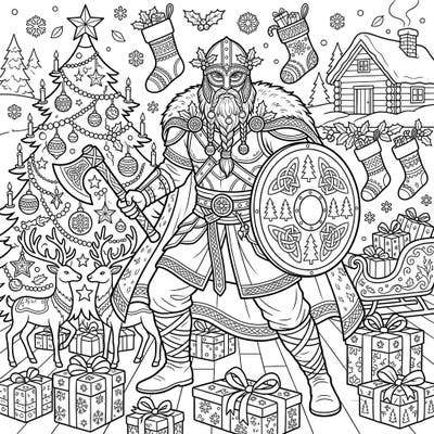 Embark on a legendary holiday quest with our unique Viking Warrior Christmas coloring page. This intricate design beautifully merges Norse mythology with the festive spirit, offering a thrilling creative challenge.