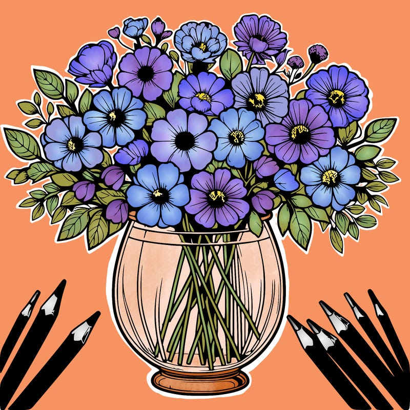 beautiful large glass vase full of flowers realistic