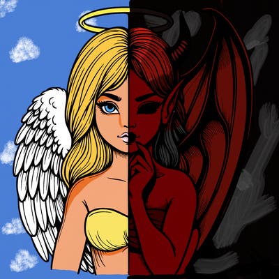 realistic angel half demon