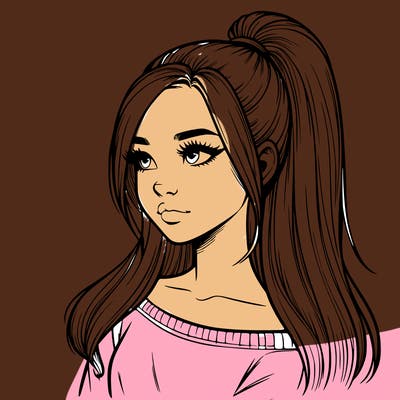 realistic girl with a high ponytail