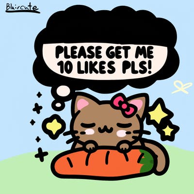 kitty taking a nap dream talking and saying "i'm new, please get me at least 10 likes pls!!"