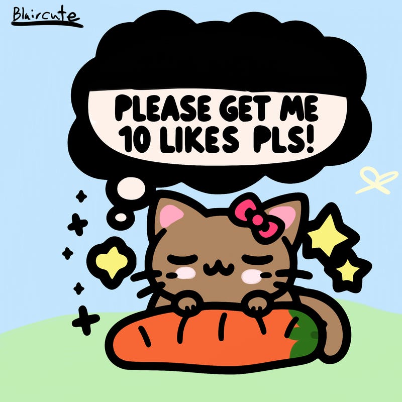 kitty taking a nap dream talking and saying "i'm new, please get me at least 10 likes pls!!"