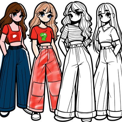 girls with wide pants and a croc top