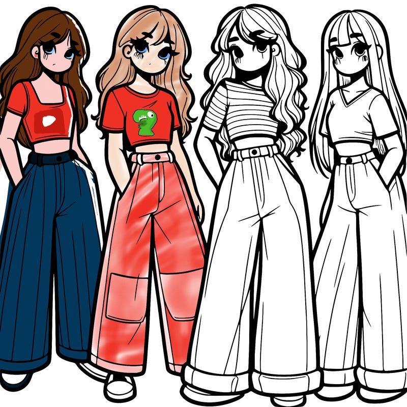 girls with wide pants and a croc top