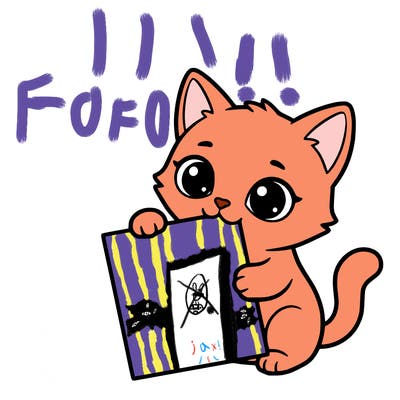 a small cat with a blank sheet of paper in its hand. the cat is sooooooo cute!