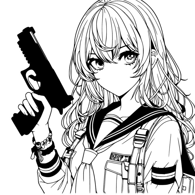 realistic manga girl with gun