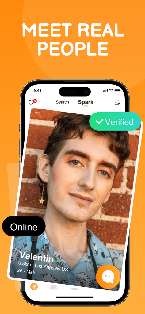 Transgender Dating: IC - Un perfil de usuario verificado en la interfaz de la app TransFun con el encabezado Conoce Gente Real.