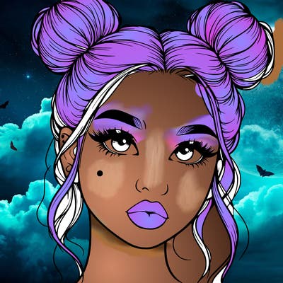 realistic girl with two buns on her hair and lips