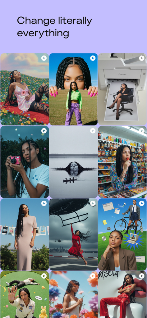 Pika: AI Video & Trend Maker - A collage showing diverse and surreal AI-generated video styles and creative photo transformations within the Pika app.