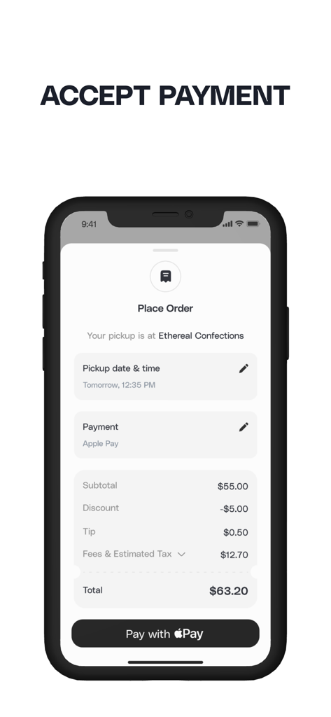 Ethereal Cafe - Checkout screen of the Ethereal Cafe app showing order total and Apple Pay button