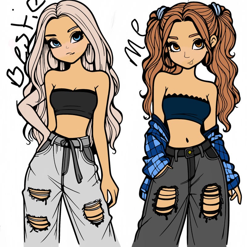 2 girls in crop tops and baggy jeans ripped