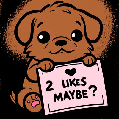 a puppy holding a sign that says 2 likes maybe?