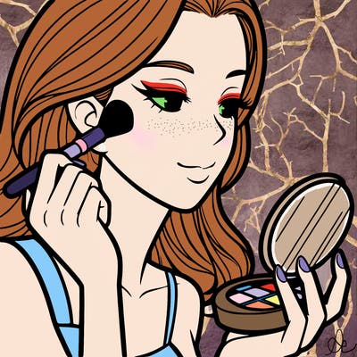 little girl putting on makeup