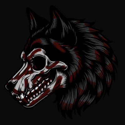 realistic wolf with skull face
