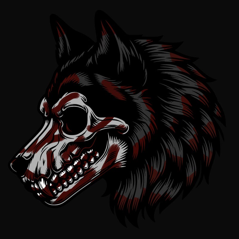 realistic wolf with skull face