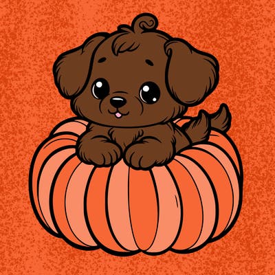 cute little puppy in a pumpkin